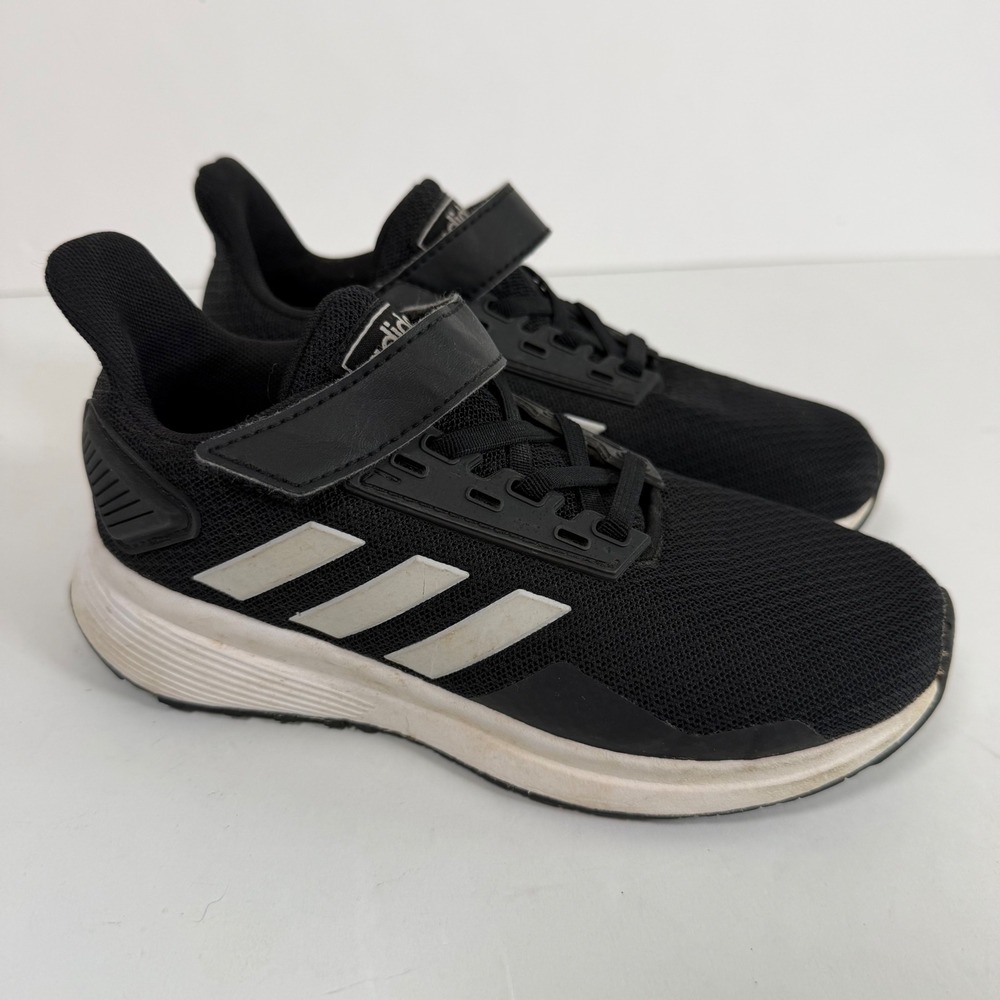 adidas Cloudfoam Kids 13K Black Running Shoes Hook Loop Athletic Sneakers